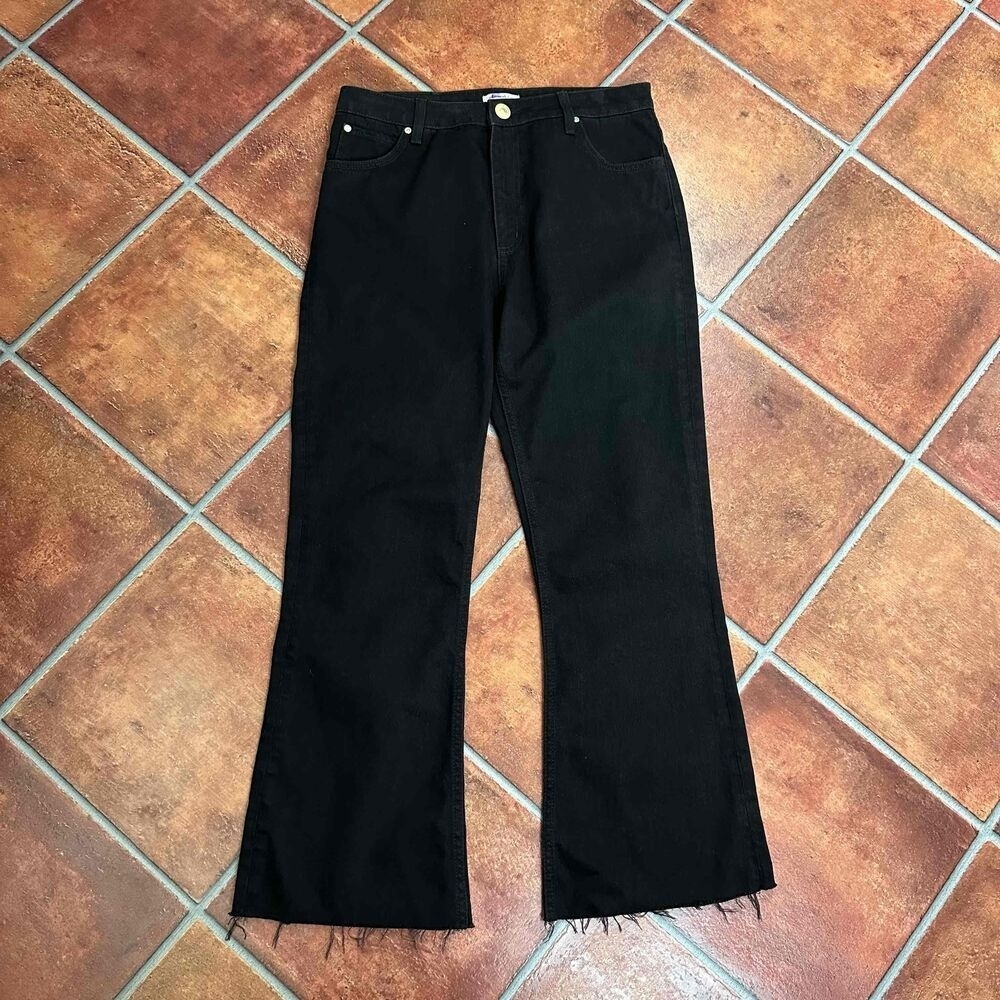 Sandro Black Frayed Hem Flare Pants Size 42